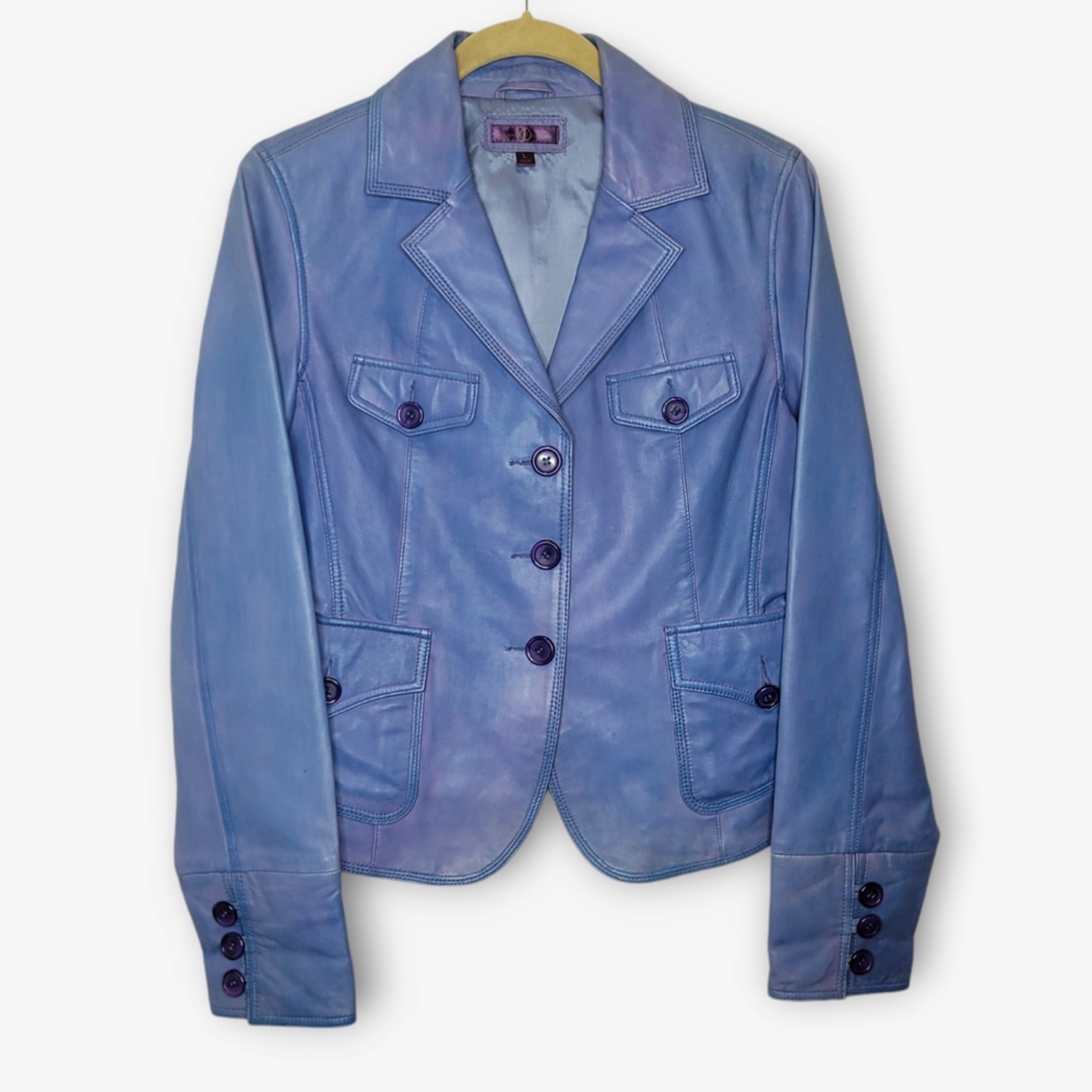 Vtg Y2K 90s Wilsons Leather Fitted Jacket M/L Blue